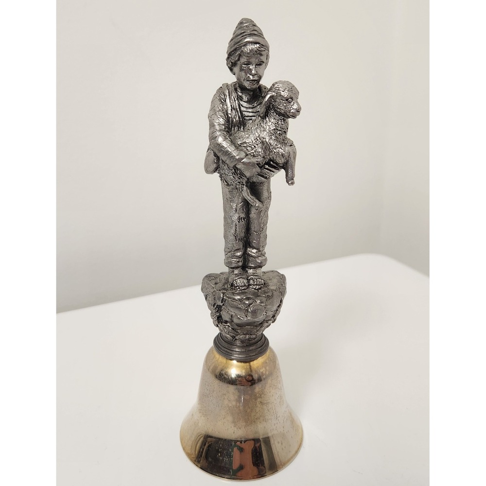 Vintage Pewter Shepherd Boy with Lamb Bell Limited Edition